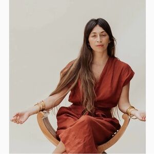 Myrah Penaloza Rust Red Linen Wrap Rey Playsuit / Jumpsuit OS